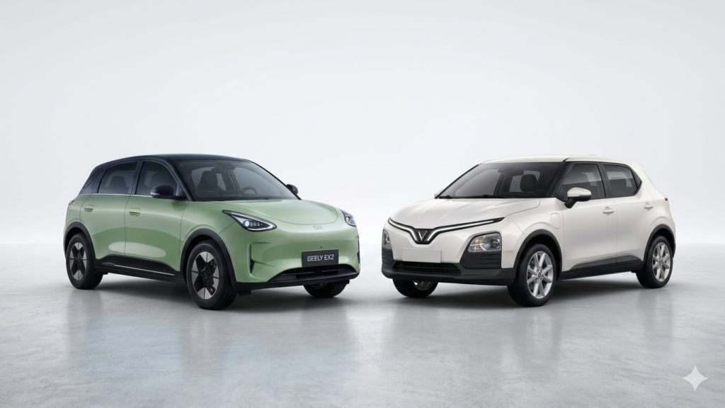 Hàng ghế sau Geely EX2 có đủ rộng cho gia đình 4 người? So sánh với VF 5