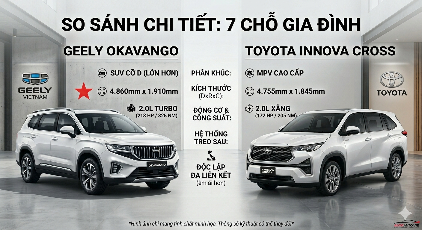 so sánh chi tiết 7 chỗ gia đình: geely 7 chỗ okavango và toyota innova cross